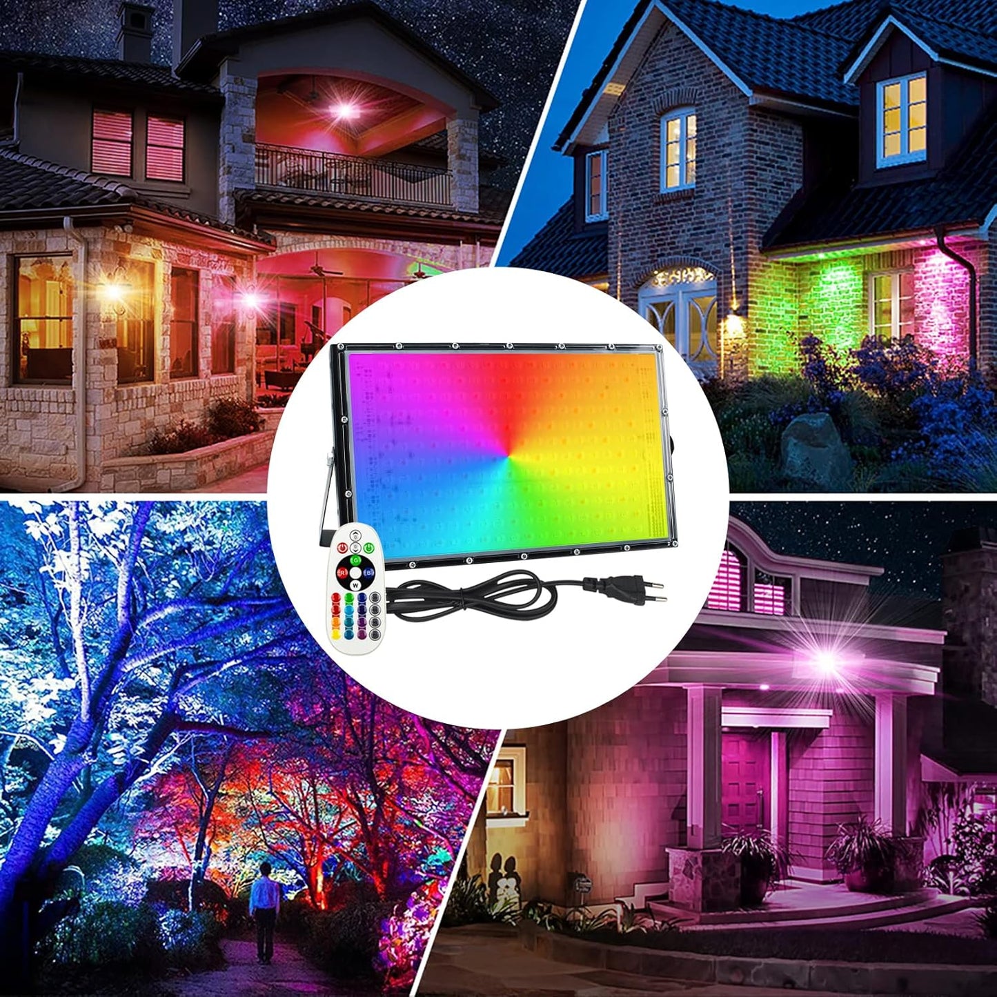 Eleganted LED RGB Outdoor Spotlight, 150 W, 2 Pieces, Super Bright LED Floodlight with Plug, Construction Spotlight, IP65 Waterproof Outdoor Spotlight for Yard, Garden, Garage, Sports Field