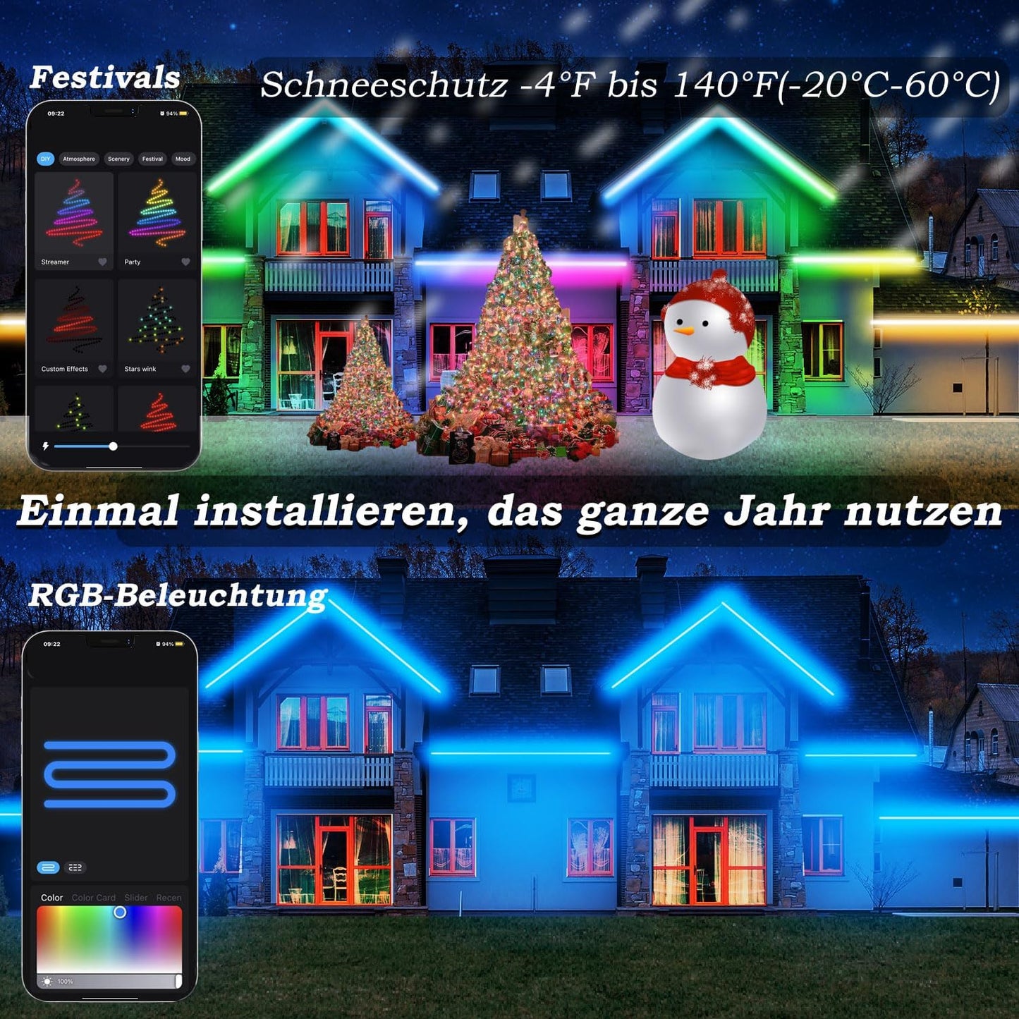 Lichaser 40m RGB+IC Outdoor LED Strip Wasserdicht DIY, Verfolgen, Segmentieren von LED-Streifen mit BT App und RF Fernbedienung für den Außenbereich