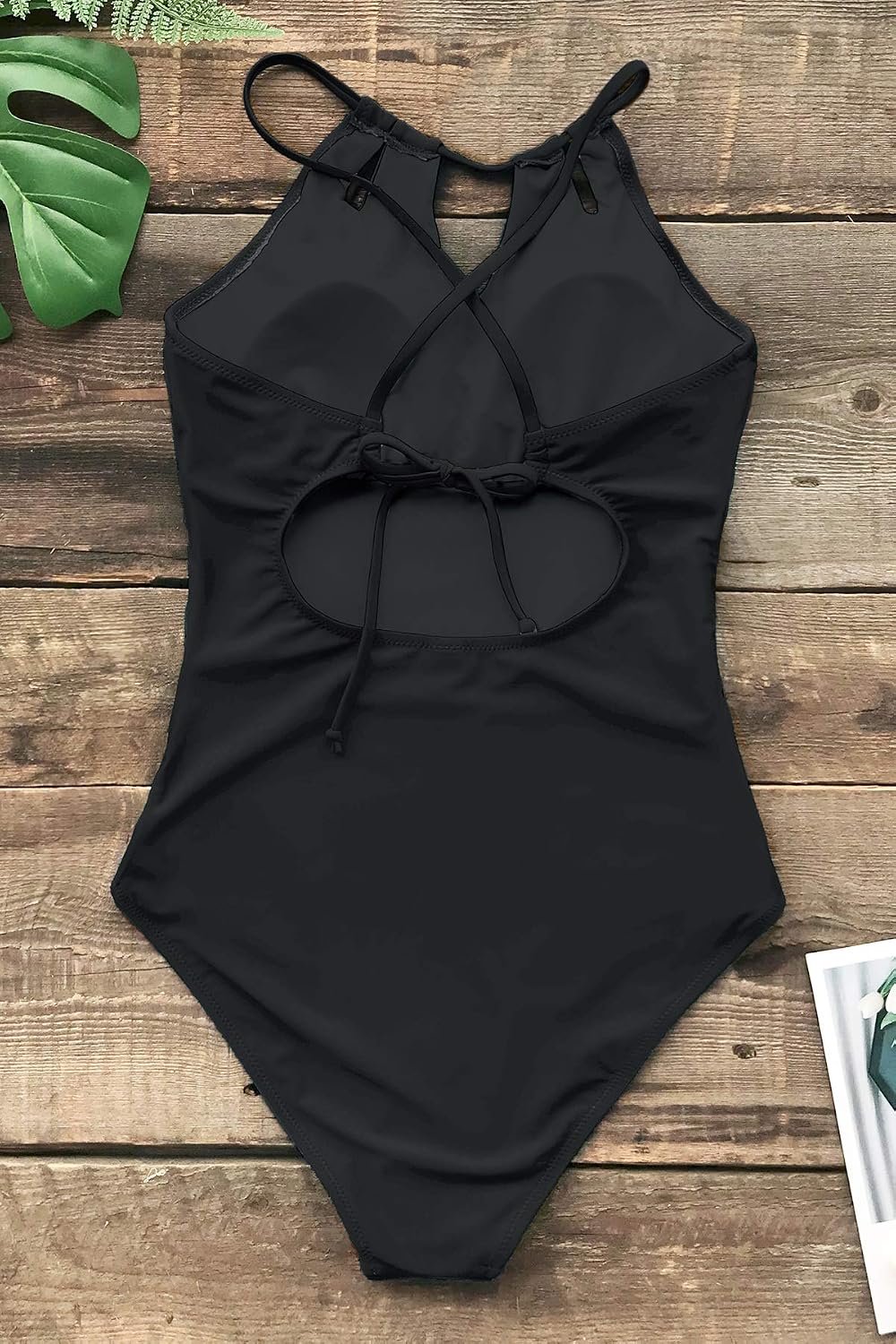Costum de baie dama CUPSHE cu gat inalt, decupaje decorative si control al abdomenului, marimea L, negru