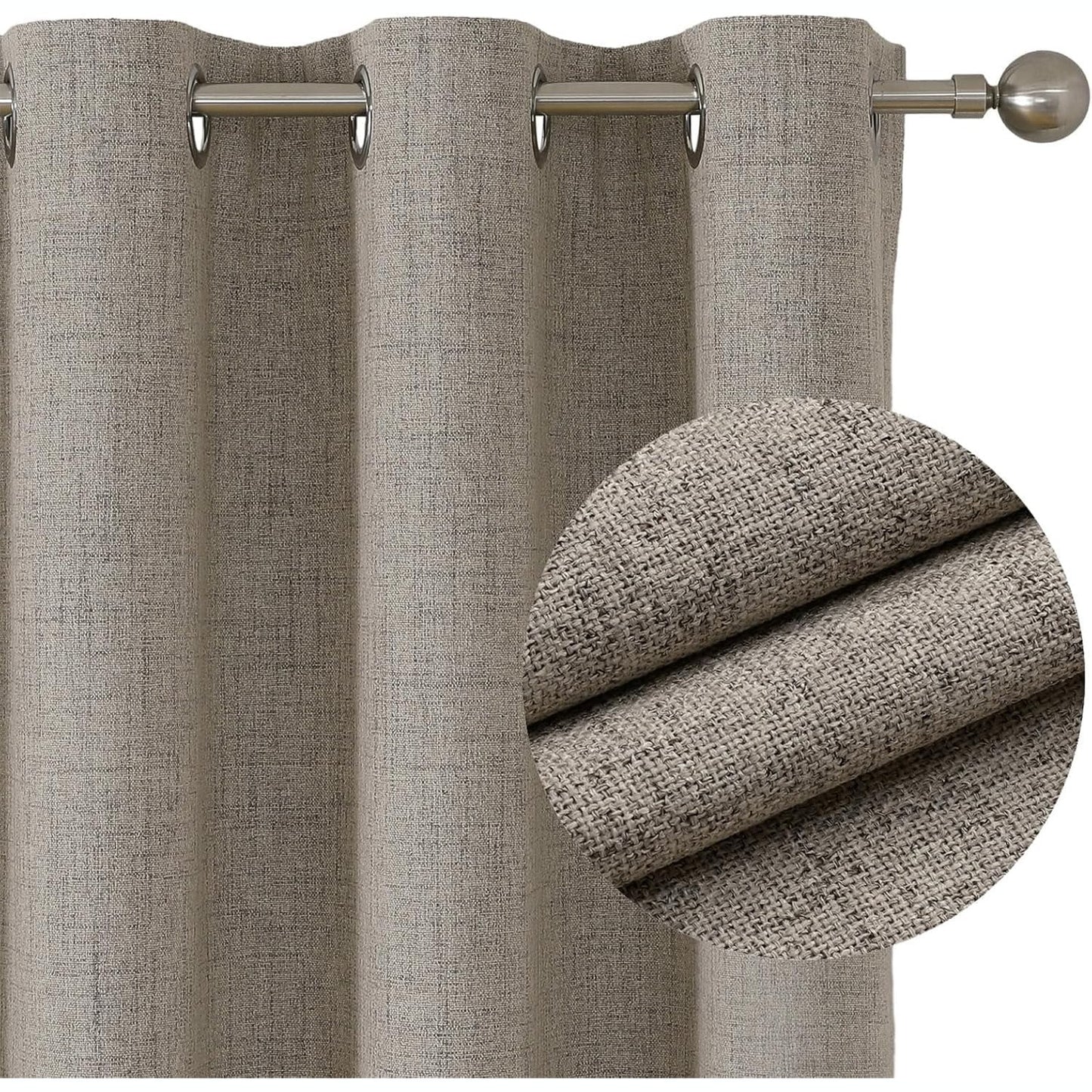 Joydeco 2-Piece Indoor Blackout Curtains, Linen Thermal Curtains with Eyelets for Modern Living Room, Children's Room, Bedroom (Linen, 2 x W140 x H260)