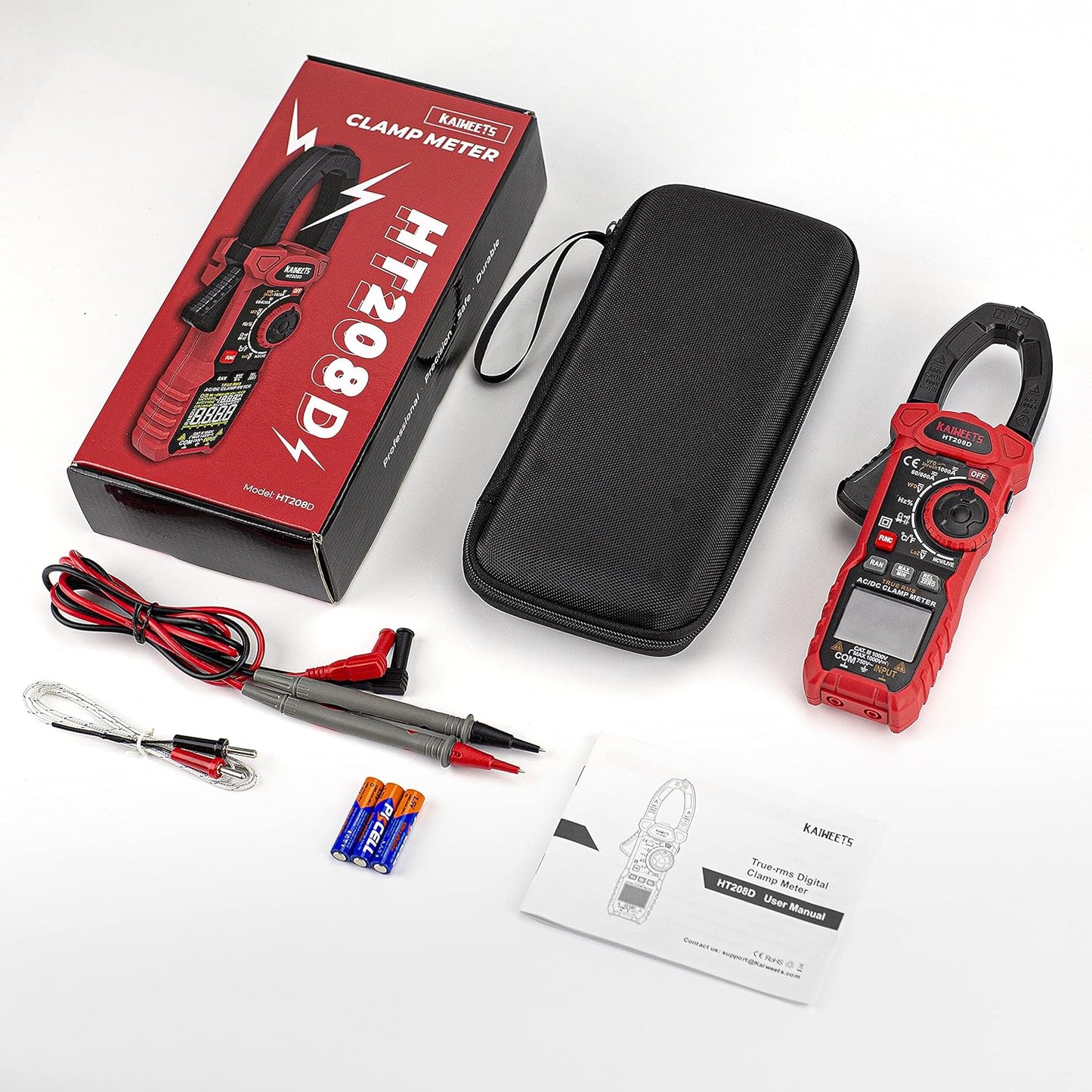 KAIWEETS HT208D Digital Clamp Meter, 1000A True RMS AC/DC Current Clamp Meter, Inrush, VFD, Measures Current Voltage,Temperature, Capacitance, Resistance, Diodes, Continuity, LOZ Mode, 6000 Counts
