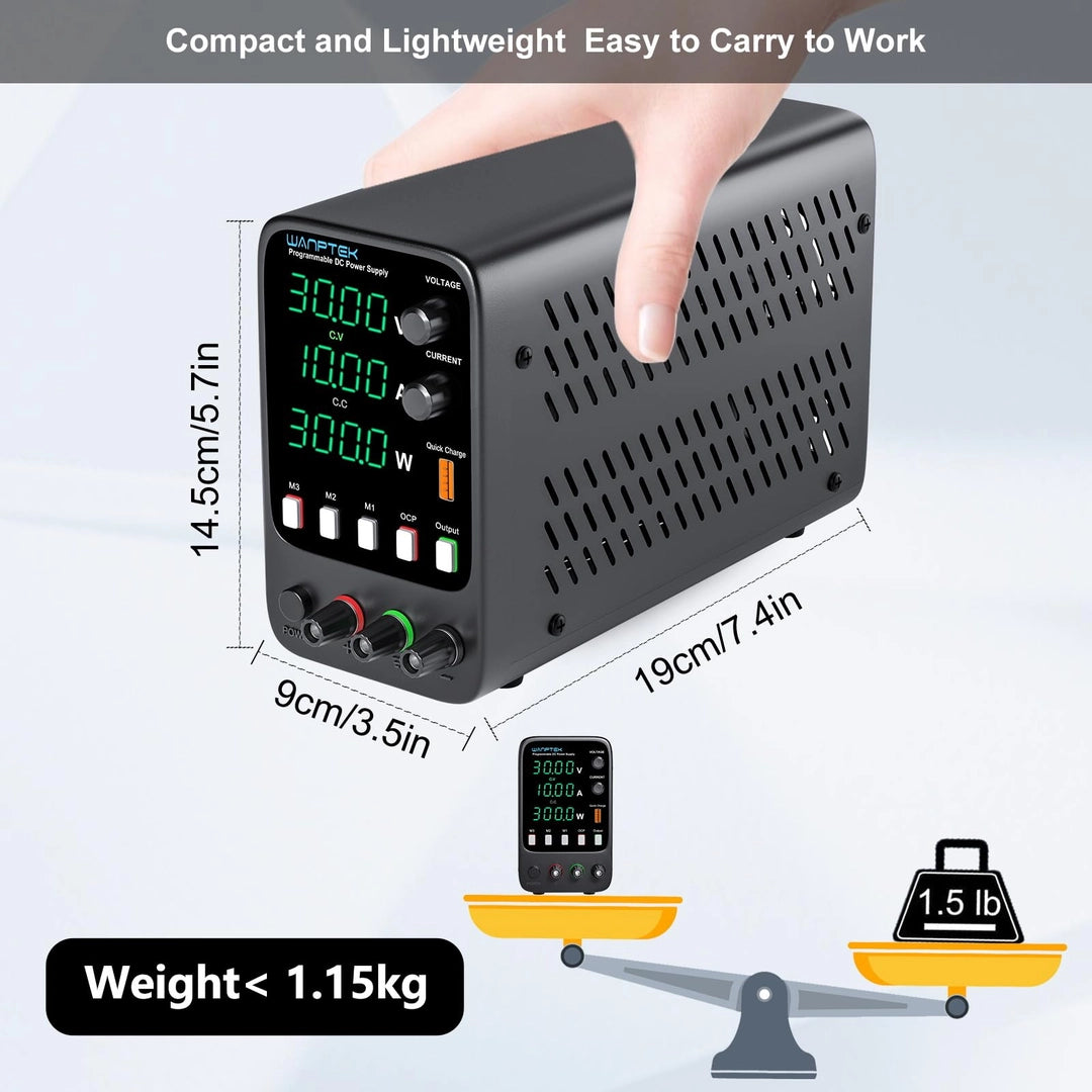 Sursa de Alimentare Laborator WANPTEK POWER 30V 10A, Reglabila, cu 3 Memorii, Protectie OCP, Afisaj LED 4 Cifre, USB Fast Charging