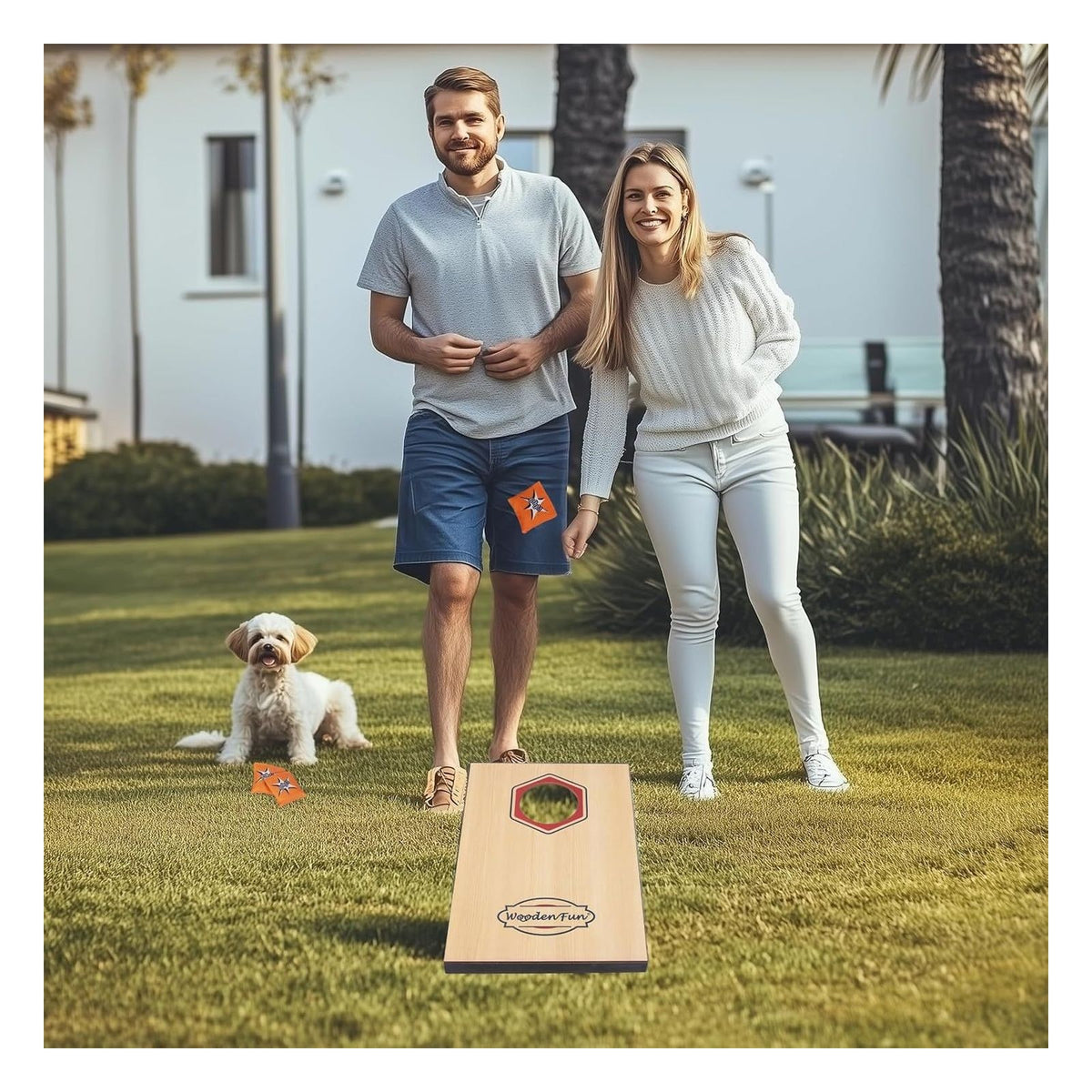 Set cornhole compact WOODENFUN cu 2 panouri si 8 saculeti cu nisip, marimea Select Size Name