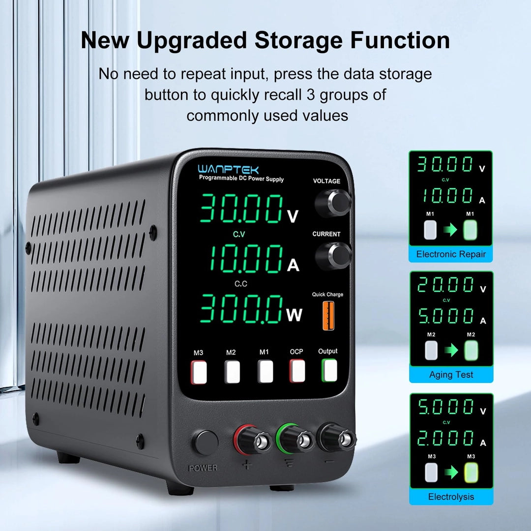 Sursa de Alimentare Laborator WANPTEK POWER 30V 10A, Reglabila, cu 3 Memorii, Protectie OCP, Afisaj LED 4 Cifre, USB Fast Charging