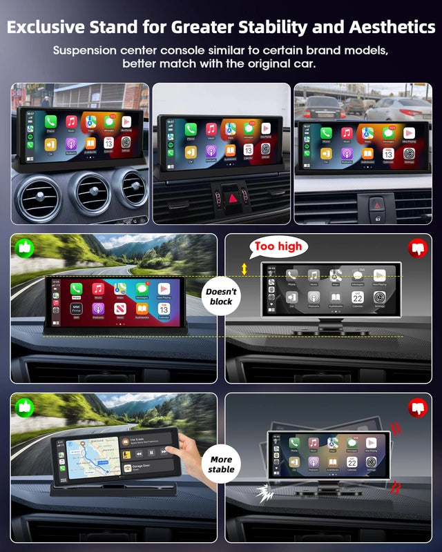 Display Auto 10.26 inch cu Apple CarPlay si Android Auto, Ecran Multimedia Masina cu GPS, Bluetooth, Wi-Fi, Control Vocal Siri/Google, Montaj cu Suport Baza, Actualizare OTA – Model 2025
