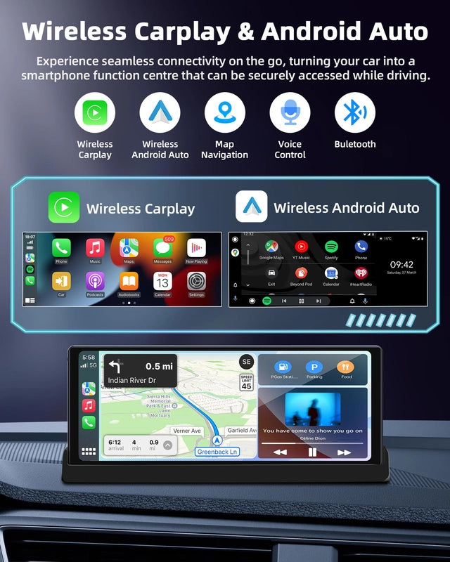 Display Auto 10.26 inch cu Apple CarPlay si Android Auto, Ecran Multimedia Masina cu GPS, Bluetooth, Wi-Fi, Control Vocal Siri/Google, Montaj cu Suport Baza, Actualizare OTA – Model 2025