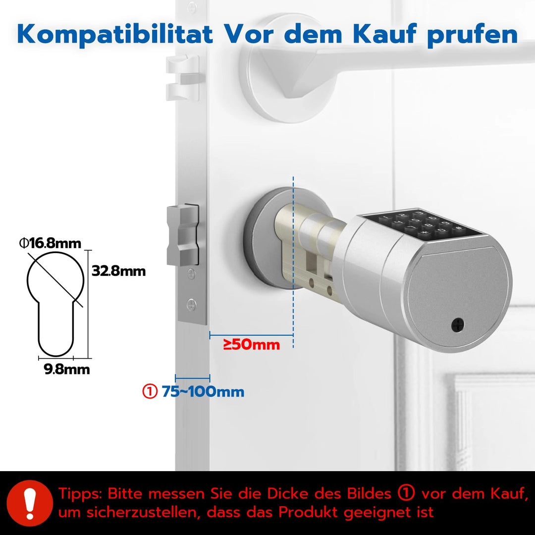 Yale Dhiedas Smart Fingerprint Lock – Incuietoare Electronica pentru Usa, Cod Numeric, RFID, APP, Reglabila 75-100mm, Usa Frontala