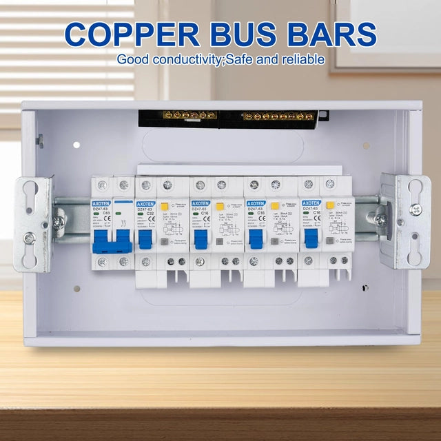 CHENGPI Concealed Distribution Box cu 2P AC Miniature Circuit Breaker si 1P+N Leakage Switch, Cutie de Distributie cu Bara de Nul si Impamantare – 12 Module