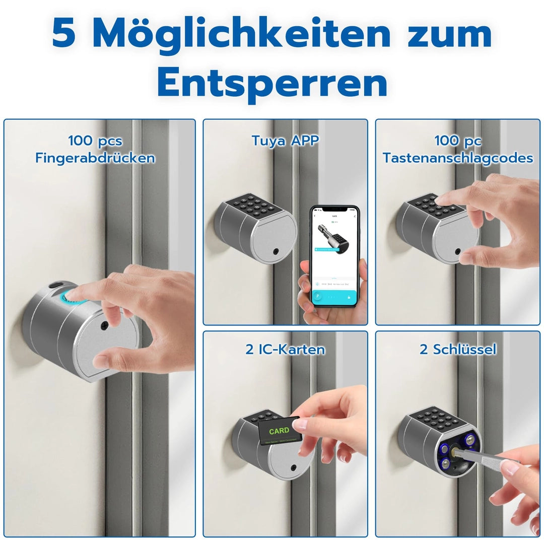 Yale Dhiedas Smart Fingerprint Lock – Incuietoare Electronica pentru Usa, Cod Numeric, RFID, APP, Reglabila 75-100mm, Usa Frontala