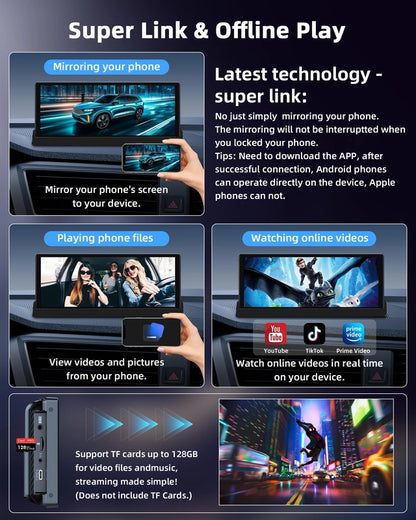 Display Auto 10.26 inch cu Apple CarPlay si Android Auto, Ecran Multimedia Masina cu GPS, Bluetooth, Wi-Fi, Control Vocal Siri/Google, Montaj cu Suport Baza, Actualizare OTA – Model 2025