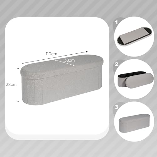 Banca cu spatiu depozitare pliabila Bonlife, 110x38x38 cm, gri, capac rabatabil