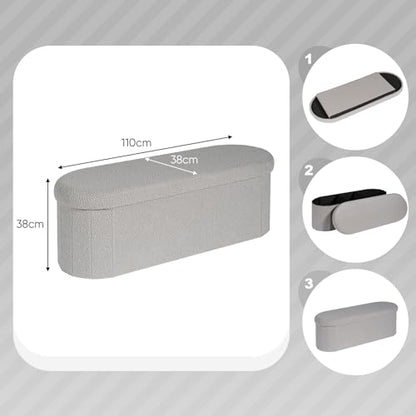 Banca cu spatiu depozitare pliabila Bonlife, 110x38x38 cm, gri, capac rabatabil