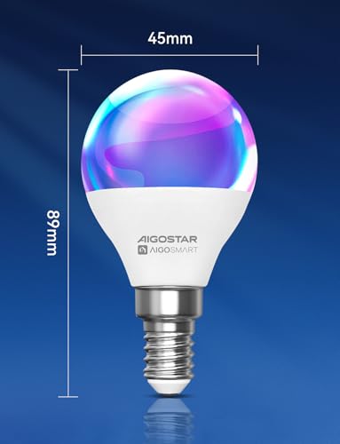 Bec smart G45 E14 6.5W (set 6) + Aigostar + RGBCW, control vocal si din