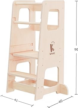 Turn de invatare Montessori din lemn KYWAI, scaunel pentru copii 1 an, turn educational, alb