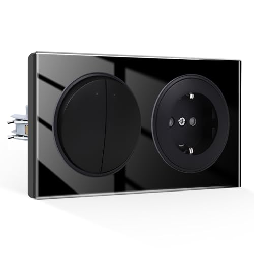 Priza Schuko cu intrerupator dublu 1-way CNBINGO, sticla securizata