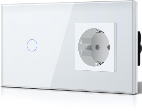 Intrerupator touch 1 gang + priza Schuko ingropata BSEED, sticla alba