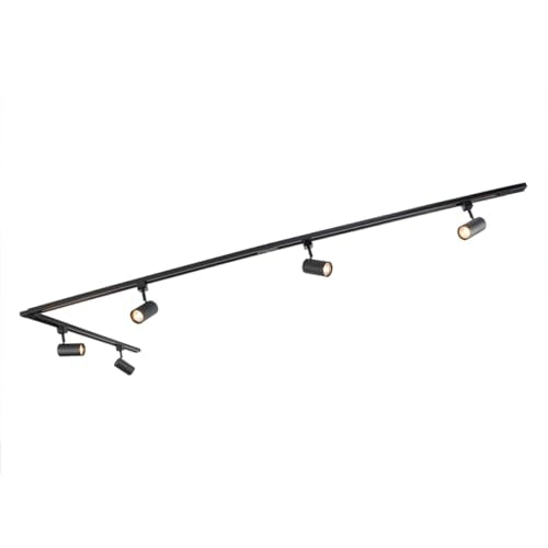 Spot tavan pe sina QAZQA Jeana, sistem iluminat 1 faza cu 3 spoturi, negru cu auriu/alama, pentru living si dormitor, iluminat interior modern