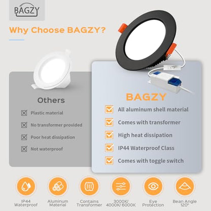 Set 6 Spot LED incastrat 9W IP44 230V negru BAGZY, 900lm, 3 culori lumina