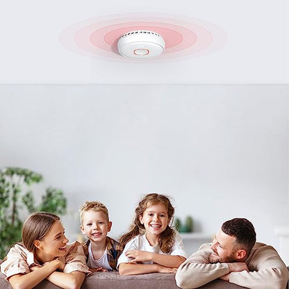 Detector de fum cu baterie inclusa si inlocuibila, alarma de incendiu cu indicator LED si buton de silentios, conform standard EN 14604, set 4 bucati