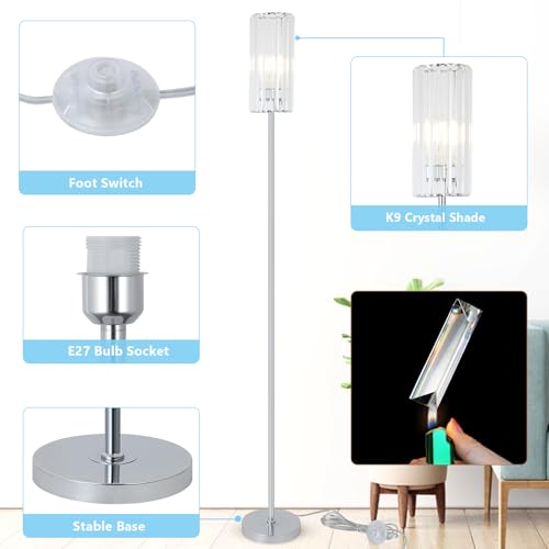 Lampa de podea moderna cu abajur din sticla si comutator pe pedala