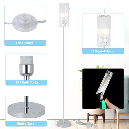 Lampa de podea moderna cu abajur din sticla si comutator pe pedala