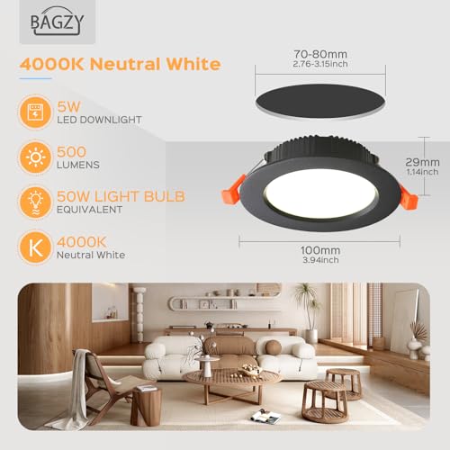 Bagzy Spot LED Set 10  incastrabil 5W IP44 4000K 500lm, negru