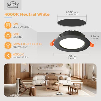 Bagzy Spot LED Set 10  incastrabil 5W IP44 4000K 500lm, negru