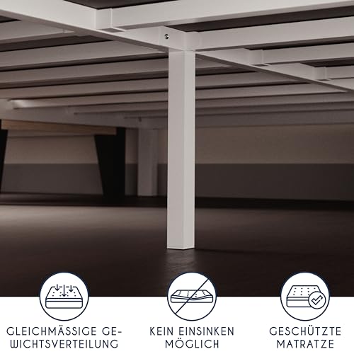 Cadru pat 140x200 cm Dreamzie, lamele metalice, inaltime 25 cm, montaj