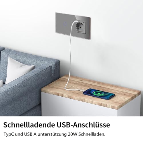 Intrerupator touch cu priza Schuko USB-C+A 20W + status LED CNBINGO