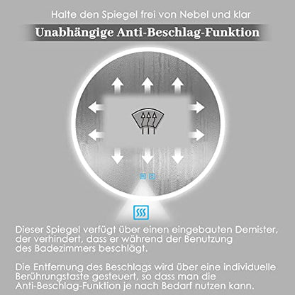 Oglinda baie LED rotunda 50 cm + Touch + Anti-aburire + Dimabila