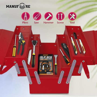 Cutie scule metalica 3 straturi MANUFORE, 5 compartimente, lacat combinat