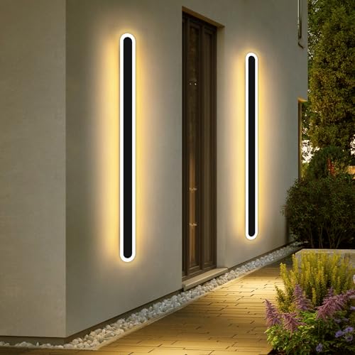 Aplica LED exterior 180 cm, reglabila, lumina tricolora 3000K/4500K/6000K cu functie memorie, montaj fix, ideala pentru gradina si fatade, negru