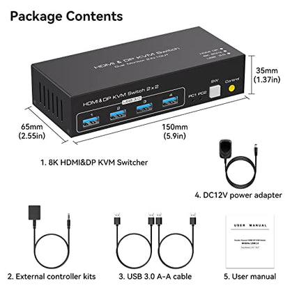 KVM Switch Dual Monitor 4K120Hz/8K60Hz 2PC 2Monitoare - VPFET, USB 3.0