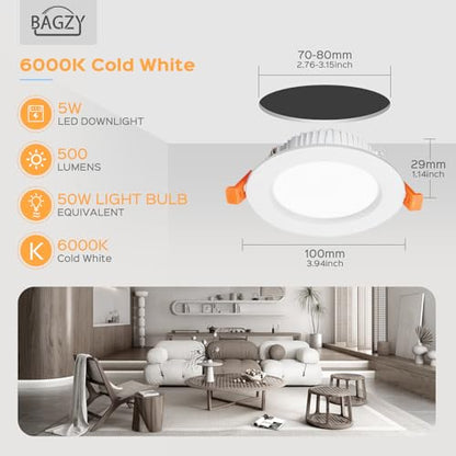 Set 10 spoturi LED incastrate BAGZY, 5W/500lm, lumina rece 6000K si IP44