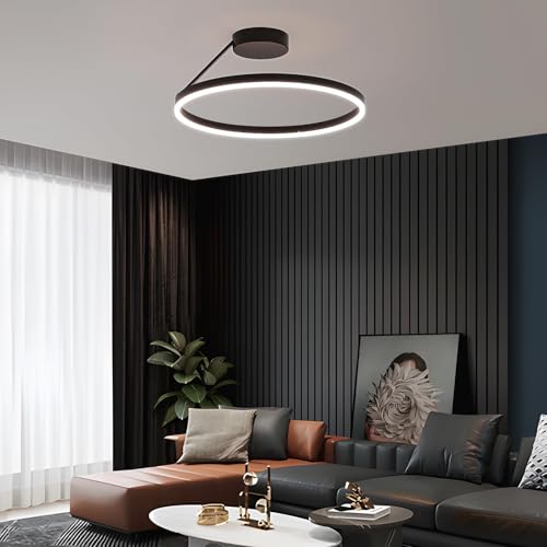 Plafoniera LED design circular 40cm, Ring, dimabila, negru