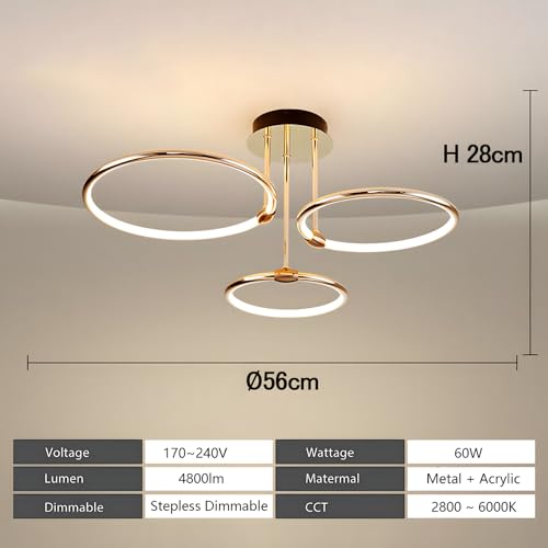Plafoniera LED 3 inele Ø56cm 60W Lampa dimabila continuu