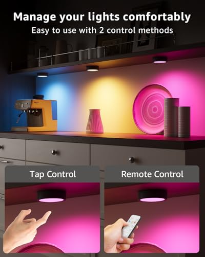 Spoturi RGB Puck Lights reincarcabile cu telecomanda, Black - lumina sub dulap