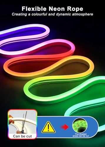 Banda LED Neon 10m RGBIC 5V - Smart Control App, waterproof, sync muzica
