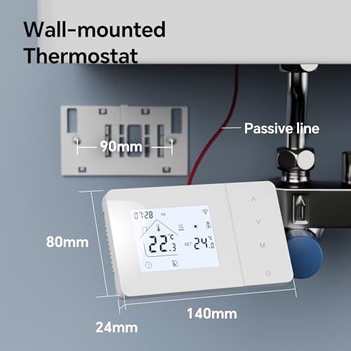 Termostat WiFi pe baterii cu 2 fire pentru centrala pe gaz, programare zilnica Tuya, compatibil Google Assistant si Alexa, W506 3A, montaj doza 503, alb