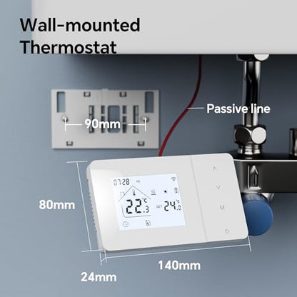 Termostat WiFi pe baterii cu 2 fire pentru centrala pe gaz, programare zilnica Tuya, compatibil Google Assistant si Alexa, W506 3A, montaj doza 503, alb