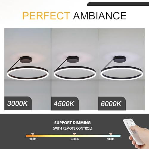 Plafoniera LED design circular 40cm, Ring, dimabila, negru