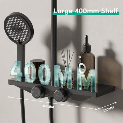 Sistem dus complet cu termostat, cap ploaie XL 255mm, 3 functii jet, negru