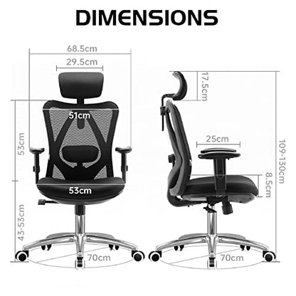 Scaun ergonomic birou M18 SIHOO, mesh cu tetiera, suport lombar, 150 kg