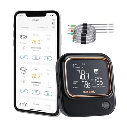 Termometru BBQ 4 sonde Bluetooth Wi-Fi INKBIRD cu app, alarme si timer