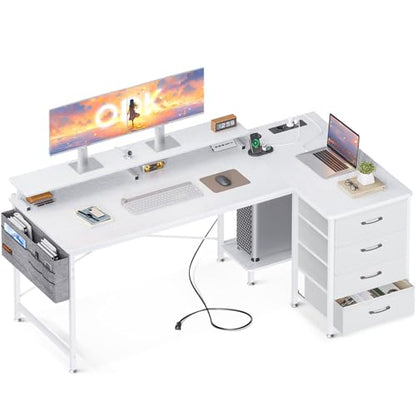 Birou in forma L 160x80 cm ODK, 4 sertare, USB si prize pentru organizare