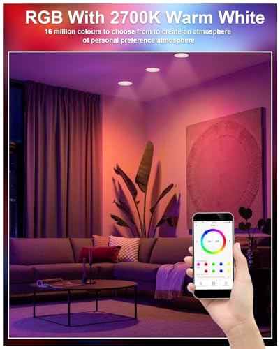 Spoturi LED incastrate smart 10W RGB Bluetooth, set 6 buc, Alexa, 2700K