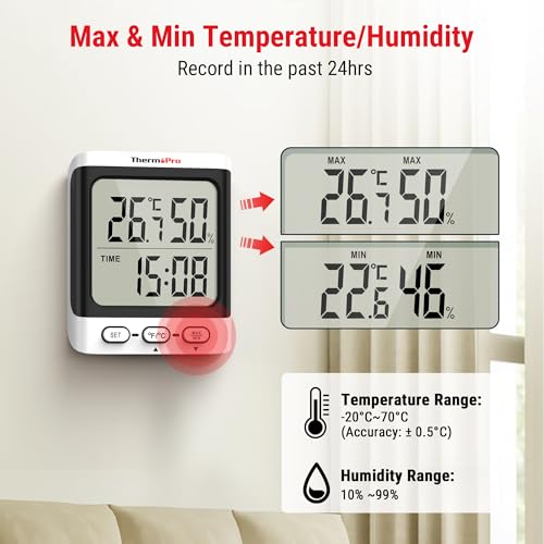 Termometru higrometru digital TP152 ThermoPro cu ceas, monitorizare