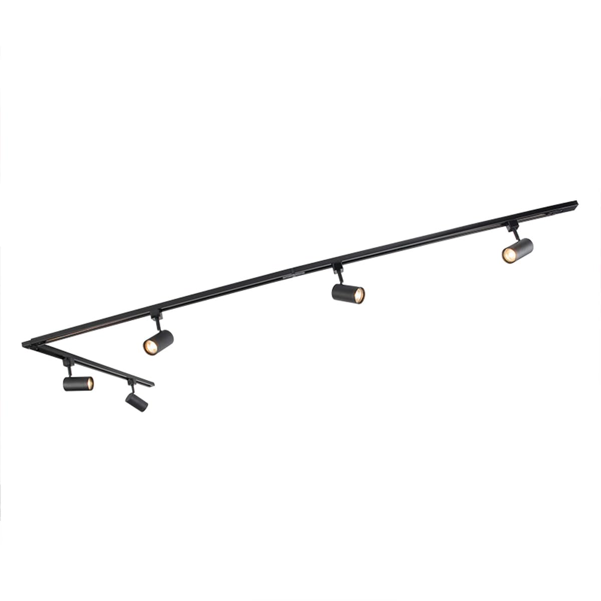 Spot tavan pe sina QAZQA Jeana, sistem iluminat 1 faza cu 3 spoturi, negru cu auriu/alama, pentru living si dormitor, iluminat interior modern