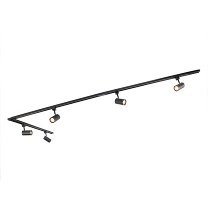 Spot tavan pe sina QAZQA Jeana, sistem iluminat 1 faza cu 3 spoturi, negru cu auriu/alama, pentru living si dormitor, iluminat interior modern