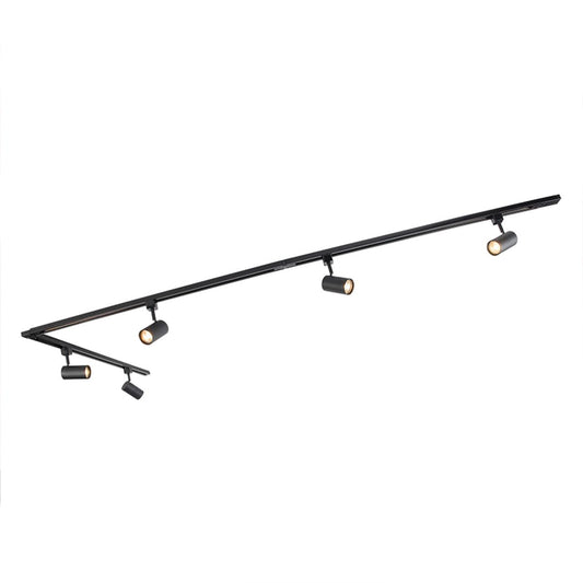 Spot tavan pe sina QAZQA Jeana, sistem iluminat 1 faza cu 3 spoturi, negru cu auriu/alama, pentru living si dormitor, iluminat interior modern